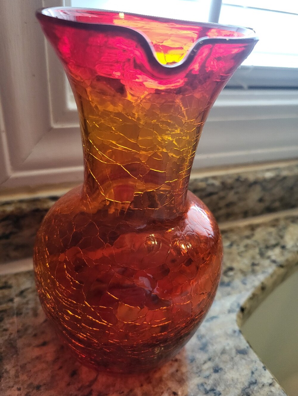 VTG. Blenko 7 Inch  Handblown Amberina  Crackle Glass Pitcher -Vase  Glass Art - Picture 15 of 16